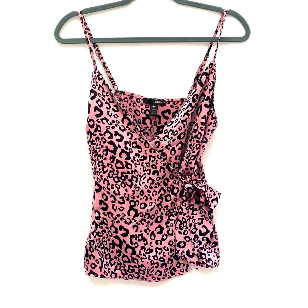Y2K Womens Satin Animal Print Babydoll Top Sz XS Pink Leopard Indie Sleaze Club